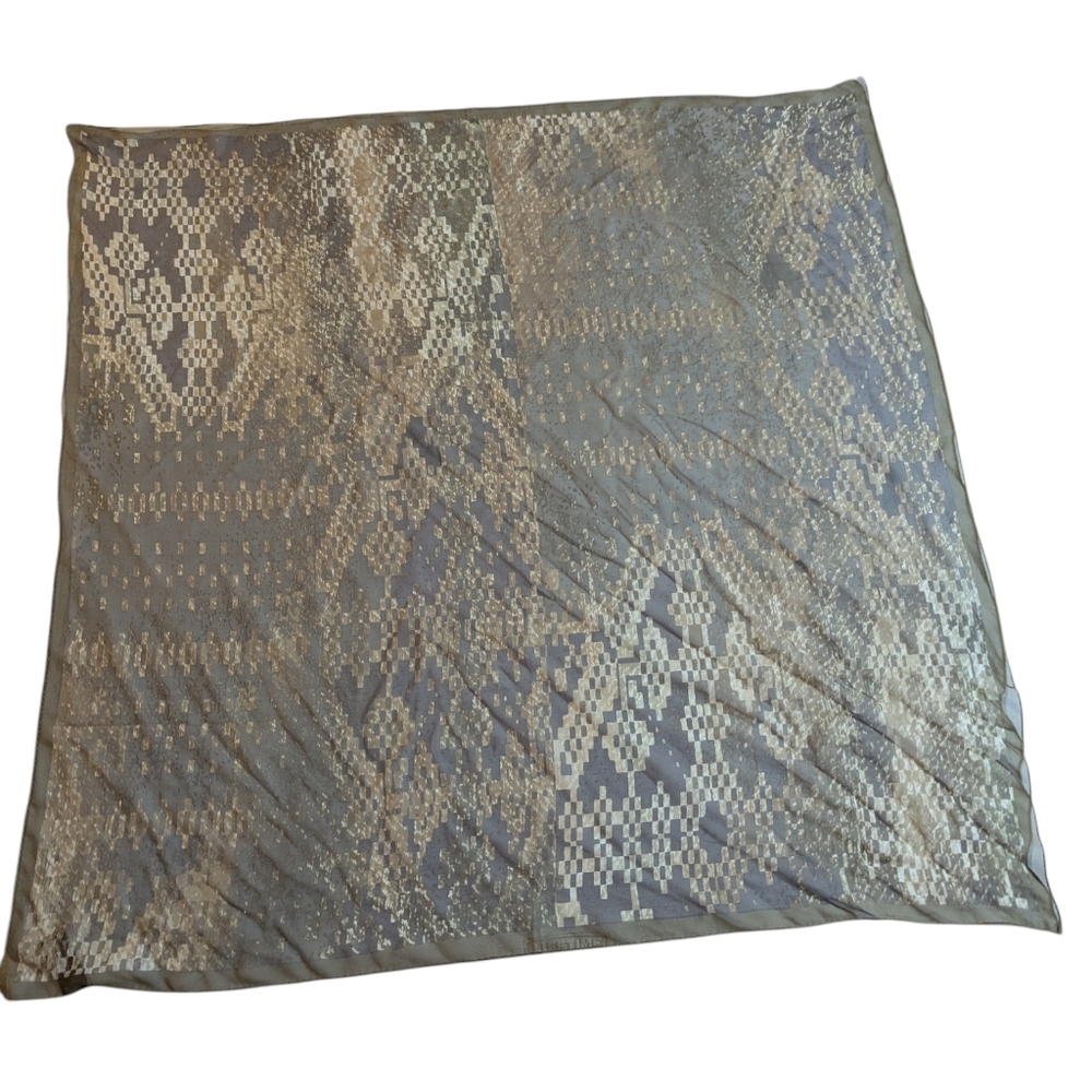 🤎 Adrienne Vittadini 100% Silk Scarf Neutral Geometric Print | Quiet Luxury - Picture 3 of 7